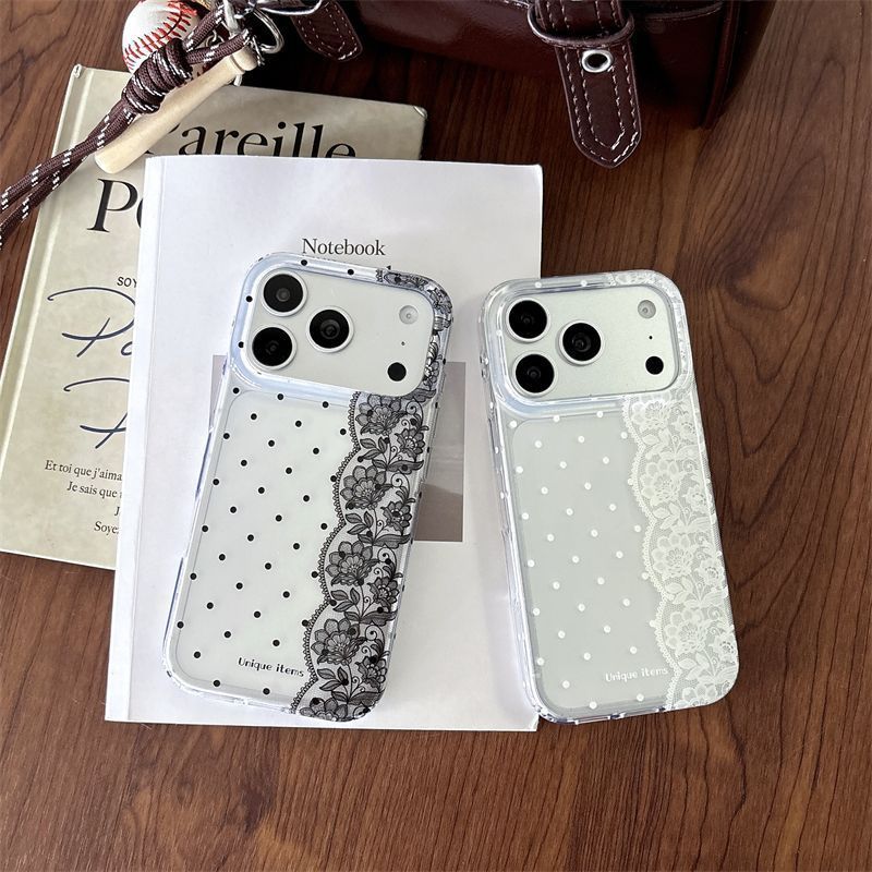 Phone Cases Y2K - Ins Polka Dots Lace White Black