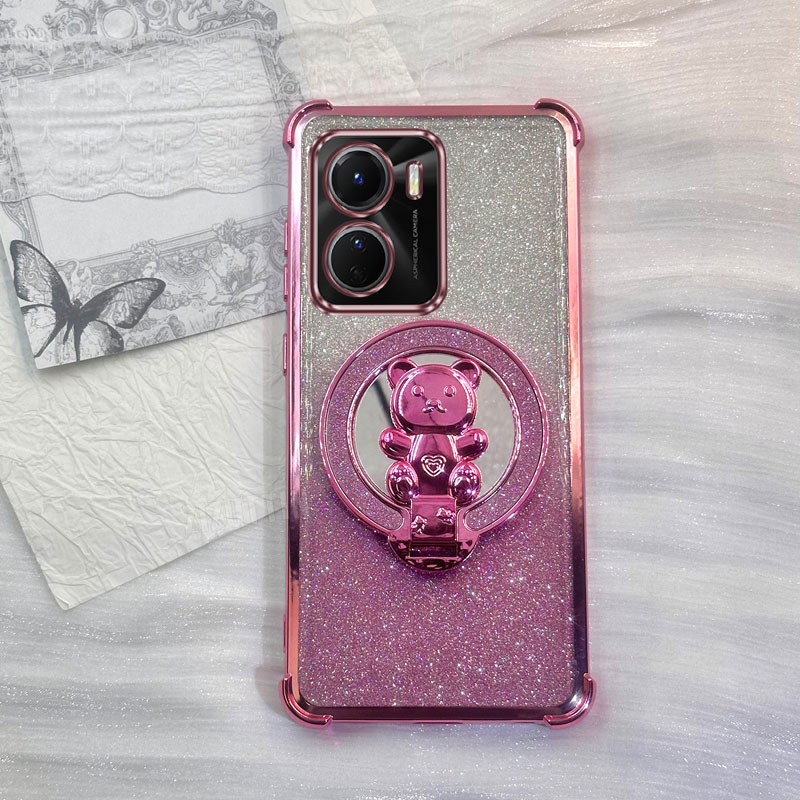 Vivo Y28 - Heart Bear Glitter Phone Holder Case