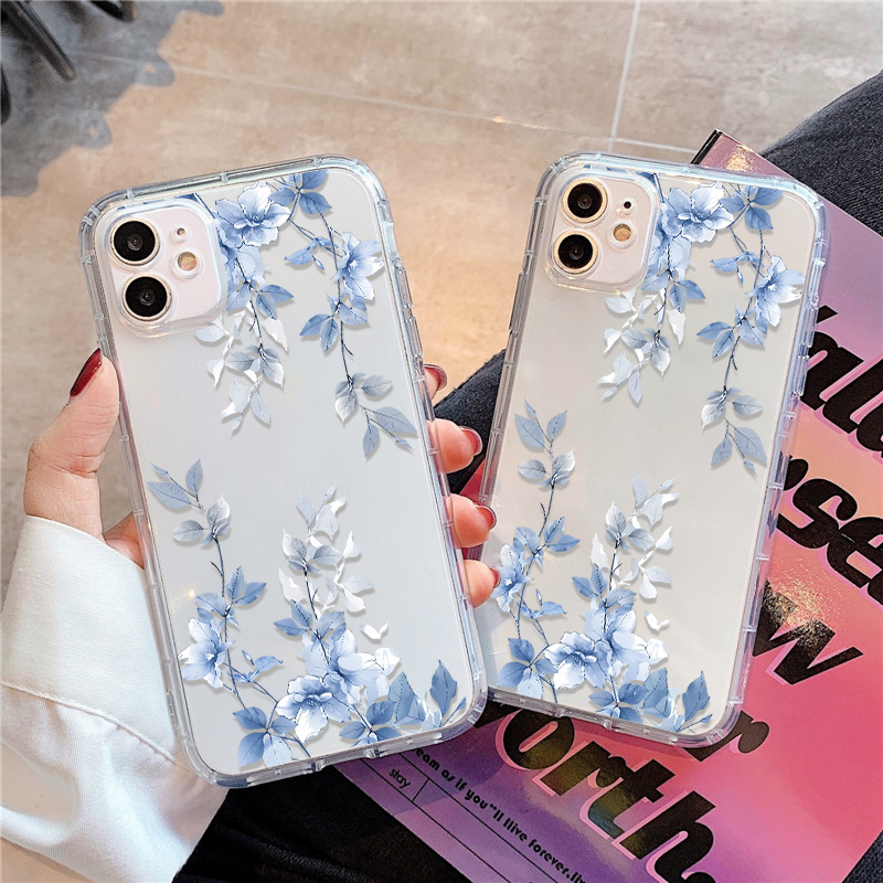 Phone Cases Beach - Blue Flower Transparent Phone Case For
